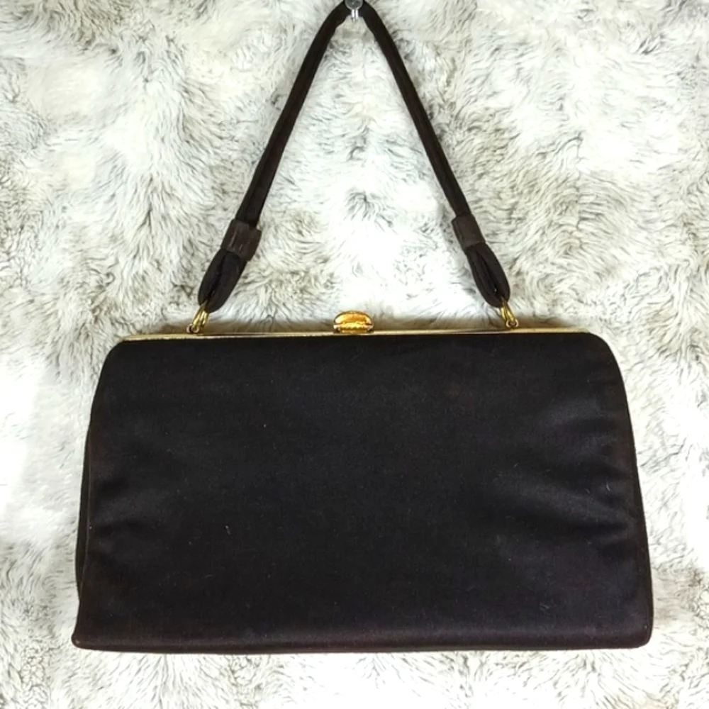 Antique Cute Lady's Handbag Embroidered Floral Beautiful Black and Silver Bag. - Picture 4 of 15